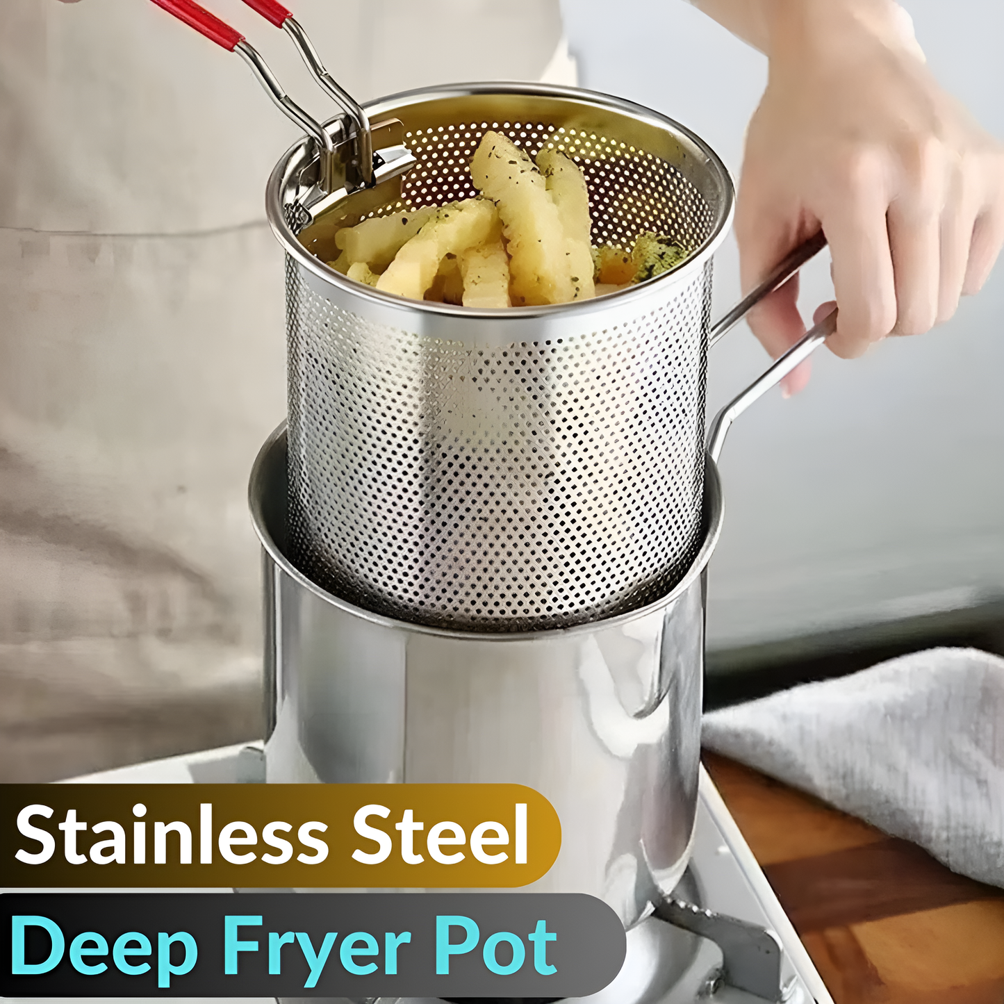 Stainless Steel Deep Fryer with Basket (Free Delivery)